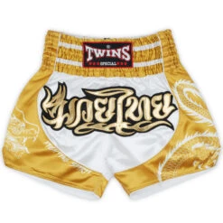 Twins Muay Thai Shorts / Dragon / White Gold